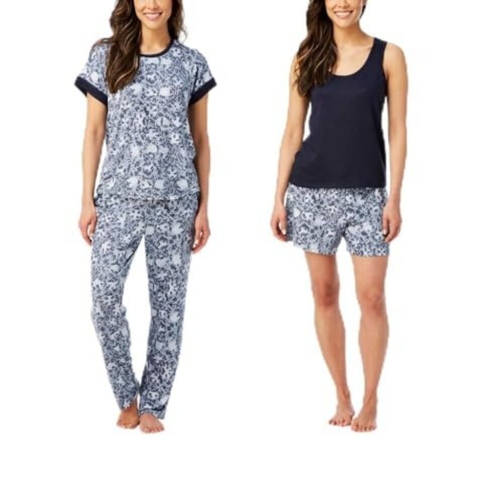 Women's Lucky Brand 4 Piece Pajama Set - Denim Floral - Medium - NWT